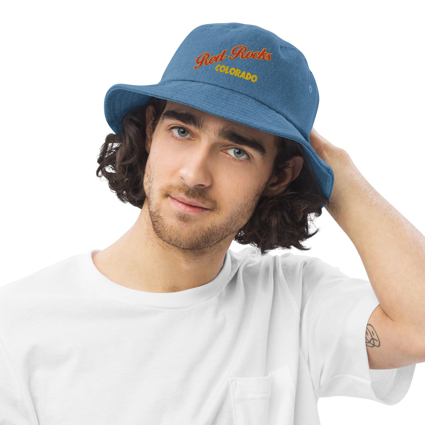 Red Rocks Colorado Denim bucket hat